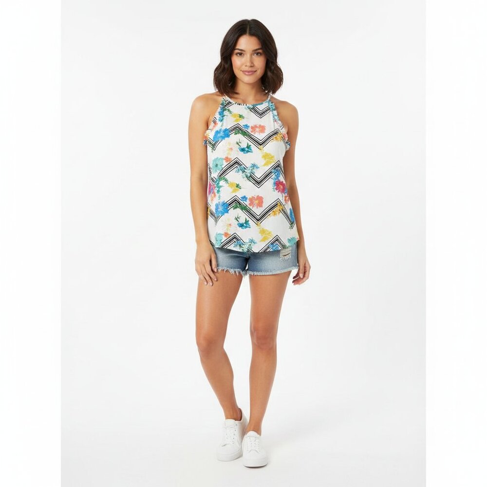 Candie's Juniors Multicolor Floral Chevron Tank Top Size Large Boho Fairy Summer